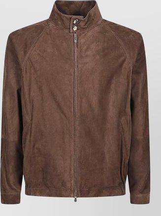 Brunello Cucinelli suede leather jacket high collar buttons
