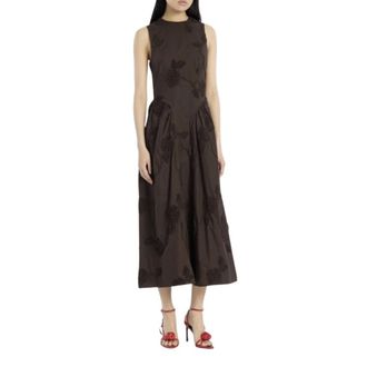 Rotate Rotate Birger Christensen, Kleedjes, Dames, Bruin, 2Xl, Katoen, Lori Jacquard Midi Jurk