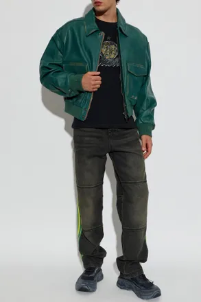 Diesel Leather Jacket L-UMAN, Mens, Green