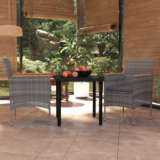 vidaXL Juego De Comedor De Jard&iacute;n 3 Piezas Con Cojines Gris Y Negro Vidaxl
