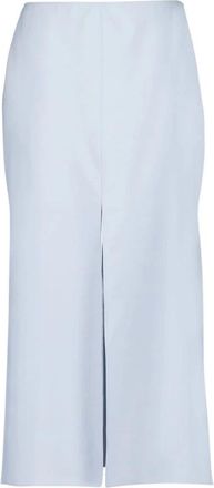 Ferragamo Blauwe Gelaagde Wol Zijde Midi Rok - Dames - Midirokken - Blauw - S - Wol - Rokken