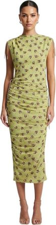 Coperni Green Floral Round Neck Midi Dress