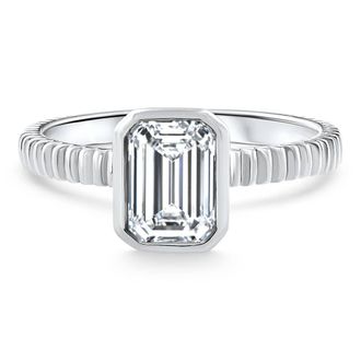 Pompeii3 Certified 2 - 6Ct Solitaire Emerald Diamond Bezel Engagement Ring Gold Lab Grown