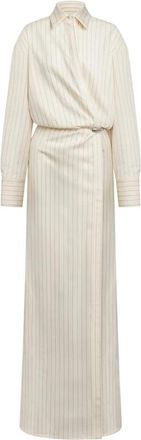 Dondup Lange Chemisier Jurk - Dames - Maxi kleedjes - Wit - S - Wol - Kleedjes