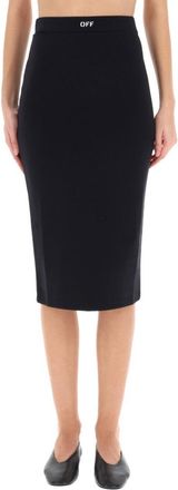 Off-white Fitted Midi Skirt With Logo Embellishment