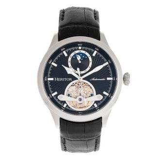 Heritor Gregory Semi-Skeleton Leather-Band Watch in Black at Nordstrom