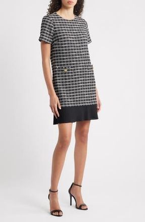 Julia Jordan Pleated Hem Boucl&eacute; Minidress in Black Multi at Nordstrom Rack, Size 12