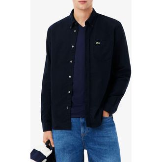 Lacoste Regular Fit Oxford Button-Down Shirt in Navy Blue at Nordstrom, Size 15.75