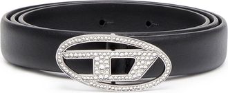Diesel 1.9cm slim leather belt with crystal buckle - Belts - Woman - Black