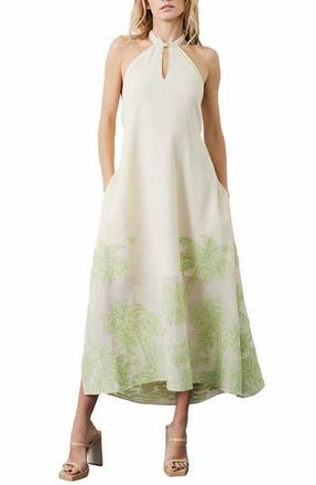 Ciebon Nahara Print Halter Maxi Dress in Cream/Green at Nordstrom Rack, Size Medium