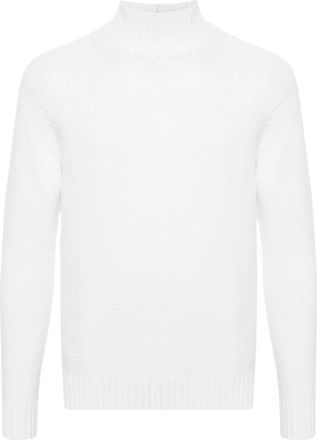 Eleventy Luxe Gebreide Trui Wol - Heren - Coltruien - Wit - XL - Wol - Truien & Vesten