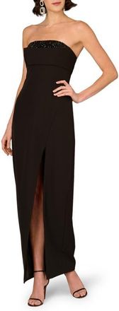 Adrianna Papell Bead Detail Stretch Crepe Column Gown in Black at Nordstrom, Size 14