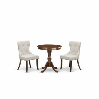 East West Furniture ESSI3-MAH-35 - 3-Pc Dinette Set - 2 Kitchen Parson Chairs and 1 Dining Room Table (Mahogany Finish)