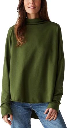 Michael Stars Laurel Top Women Green 100% Cotton Mock Neck Long Sleeve GBO2308