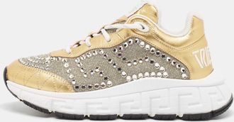 Versace Gold/silver Leather And Lurex Fabric Trigreca Sneakers