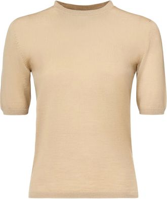 Max Mara Gebreid T-shirt met ronde hals en korte mouwen - Beige