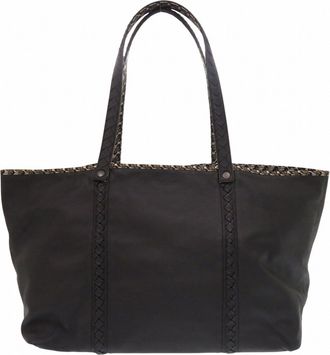 Bottega Veneta Intrecciato Beige Black Cream Intrecciato Nylon Tote Bag (Pre-Owned)