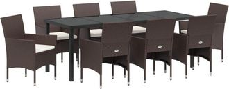 vidaXL Garden Dining Set with Cushion 9 pcs Brown Poly Rattan vidaXL