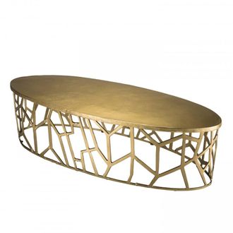 Macabane Mesa de centro ovalada de aluminio dorado de 150 cm