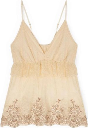 Motivi Kantentop met V-hals - Dames - Tops zonder mouwen - Beige - M - Katoen - Tops