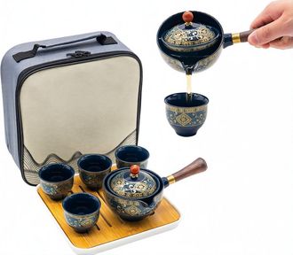 OEM Juego De T&eacute; Chino De Porcelana Gongfu, Tetera Port&aacute;til Con Colador Giratorio De 360&deg;, Bolsa De Regalo Todo En Uno Para Viajes, Regalos, Hogar, Activid
