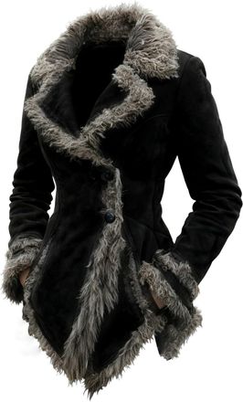 Generic Womens Fleece Lined Lapel Suede Jacket 2025, Faux Leather Button Up Jackets Fall Fashion Slim Fit Outfits Winter Mid Long Warm Coats Ladies Casual Cos