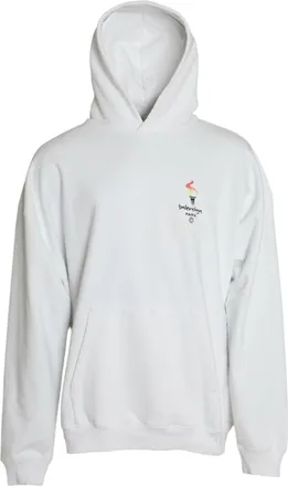 Balenciaga Mens White Cotton Logo Hooded Pullover Sweatshirt Sweater Clothing