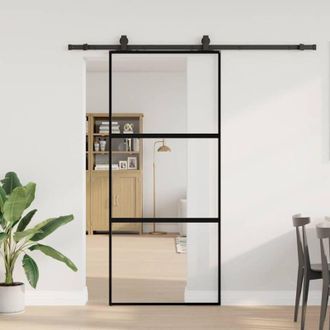 vidaXL Vidaxl - Puerta Corredera Con Herrajes Negro 90x205 Cm Vidrio Templado
