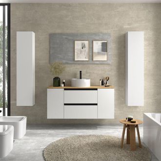 Cygnus Bath Mueble De Ba&ntilde;o Bequia Plus Metal 120cm Blanco Mate Lavabo Sobre Encimera Porcelana 1p