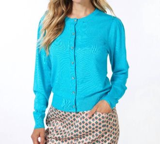 Esqualo Tamara Basic Knit Puff Sleeve Cardigan In Turquoise
