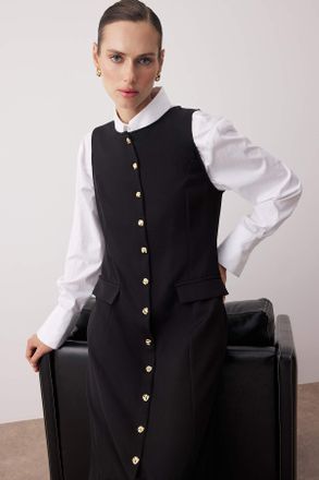 Trendyol Modest Dames Zwart Effen Maxi Mouwloos Casual Recht Modest Jurken