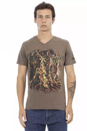 Trussardi Mens Vneck Tshirt Art Print - Grey Cotton - Size X-Large
