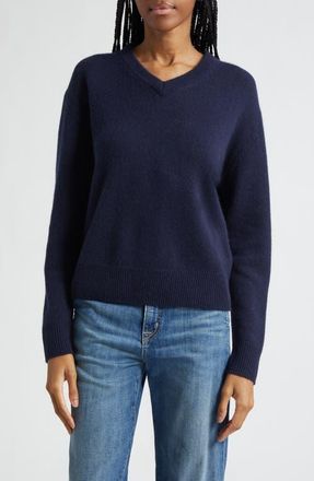 Sporty & Rich SRC Monogram Cashmere & Wool V-Neck Sweater in Dark Navy at Nordstrom, Size X-Large
