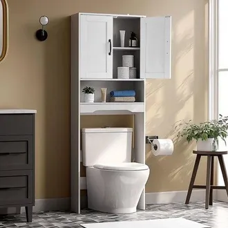 OEM Armario De Almacenamiento Para Inodoro Con Puerta Doble Y Estante Ajustable, Organizador Para Ahorrar Espacio Sobre El Inodoro Con Estante Abierto, Ca