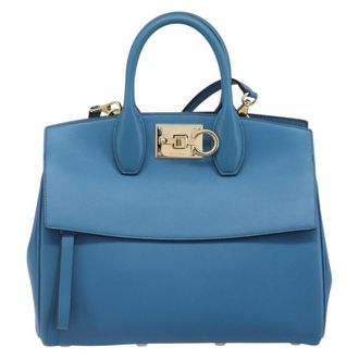 Ferragamo Studio Satchel Leather Blue Leather Handbag (Pre-Owned)