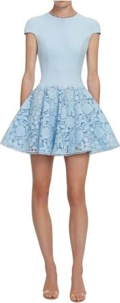Self Portrait Short Dresses, female, Blue, Size: XS Beaded Trim Lace Mini Dress