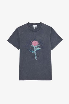 Ganni Mixed T-shirt with Rose - Size XXS Recycled Cotton