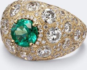 Suzanne Kalan 18kt gold ring with diamonds and emerald