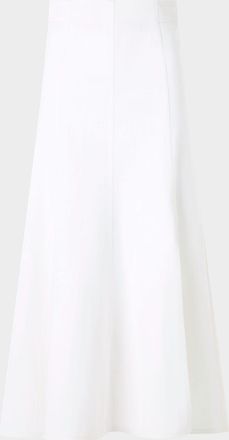 Akris High-Waist Front Pleat Stretch Denim Midi Skirt