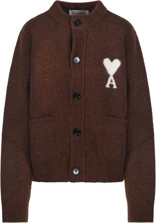 Ami Quota Crewneck Cardigan met Ami de Coeur - Dames - Truien - Bruin - Maat: XS Wol