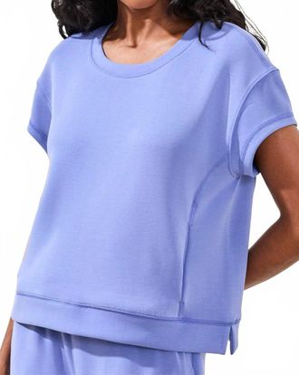 Tribal Soft Modal Cap-Sleeve Crew Neck Top In Baja Blue