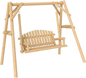 OUTSUNNY Banco Columpio De Jard&iacute;n De Madera De 2 Plazas Con Bandejas Laterales Reposabrazos Y Estructura En A Carga 240 Kg 200x135x175 Cm Natural