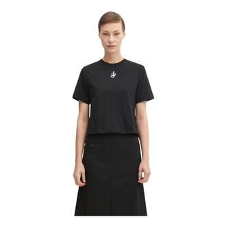 J.W.Anderson Tops, Dames, Zwart, XS, Katoen, Anchor Geborduurd Panelled Cropped Tee