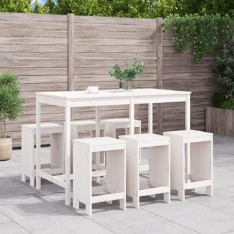 vidaXL Set De Mesa Y Taburetes Altos Jard&iacute;n 7 Pzas Madera Pino Blanco Vidaxl