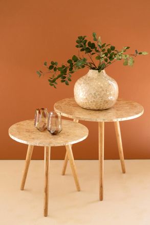 Kalalou Set Of Two Wooden Accent Tables With Capiz Shell Detail