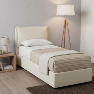 Dmora Dmora - Cama Individual Ddimari, Cama Contenedor Con Revestimiento De Tela, 100% Made In Italy, Apertura Frontal, Adecuado Para Colch&oacute;n 80x200 Cm, Bei