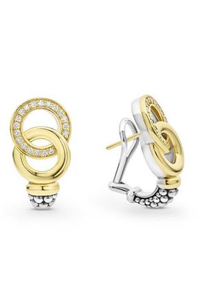 Lagos Signature Caviar Interlocking Circle Diamond Drop Earrings in Two-Tone at Nordstrom
