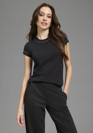 Bruno Banani T-Shirt BRUNO BANANI, Damen, Gr. 32/34, schwarz, Jersey, Obermaterial: 95% Baumwolle, 5% Elasthan, unifarben, figurumspielend h&uuml;ftlang, Rundhals, Shir