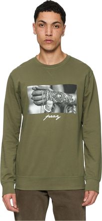 Mister Tee Mens Pray 2.0 Crewneck Sweatshirt, Olive, L