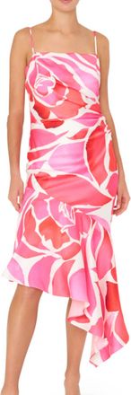 Milly Womens Dream Rose Asymmetrical Hem Dress In Magenta Multi